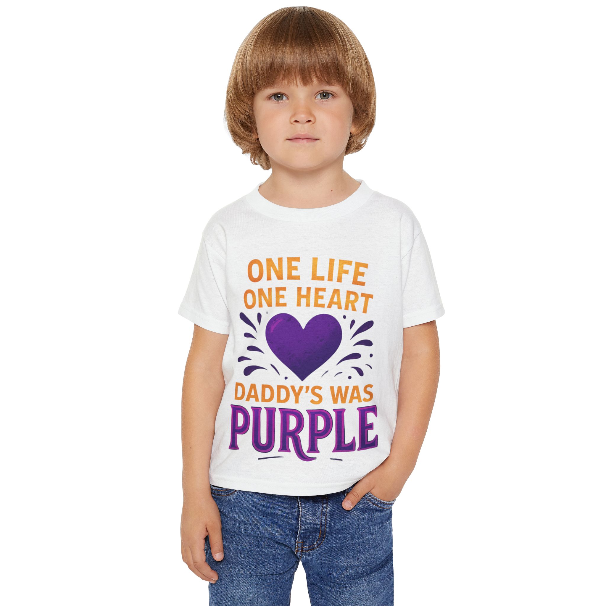 Purple Heart Toddler T-shirt, Kids Memorial Shirt, Daddy's Angel Shirt, One Life One Heart Tee, Grief Support Clothing - Image 3