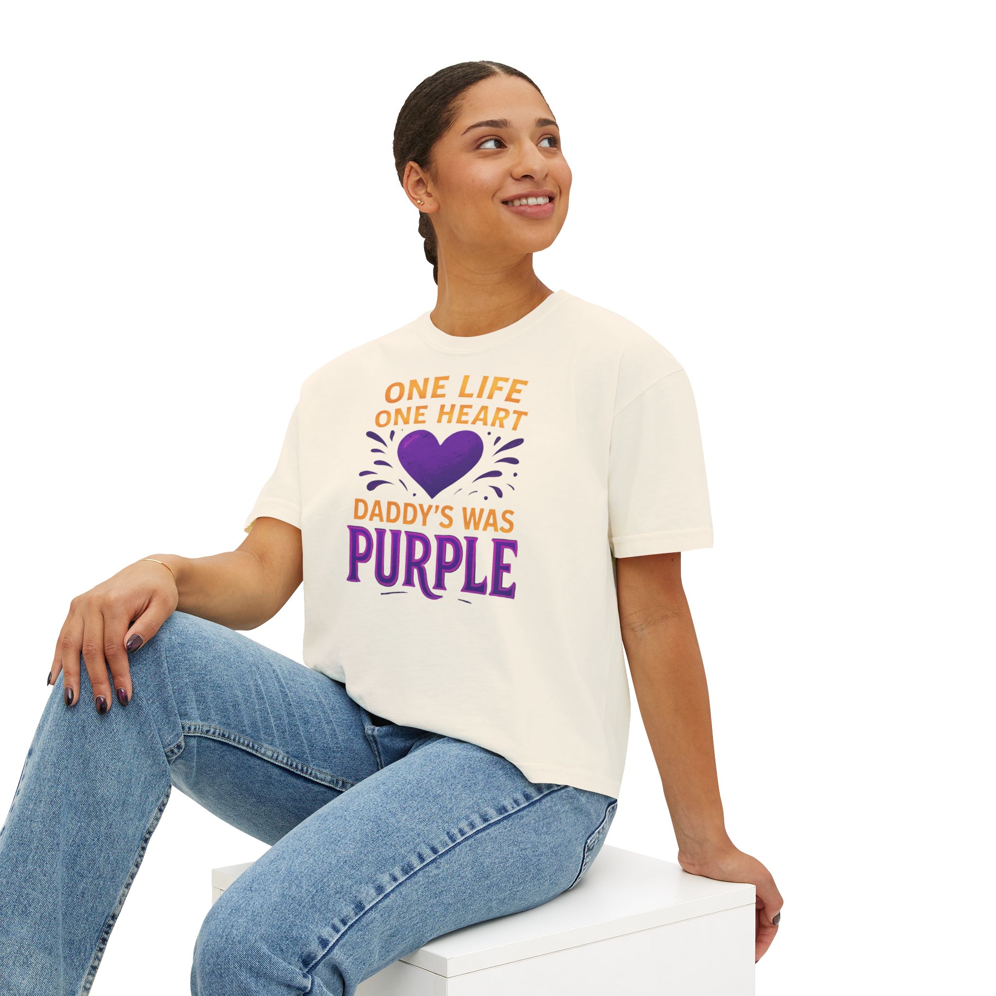 Heartfelt Purple Women's Boxy Tee, Casual Gift, Memorial Day, Soft Cotton T-Shirt, Summer Style, Loving Tribute - Image 4