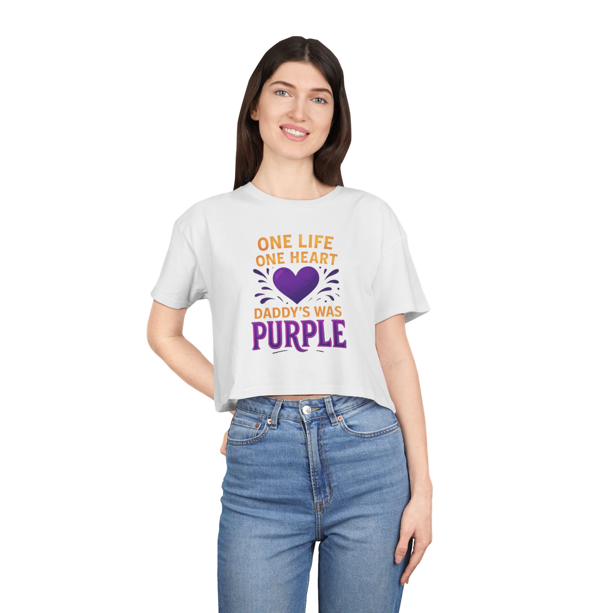 Purple Hearted Women's Crop Tee | Memorial Tribute Top, Grief Support Shirt, Inspirational Crop Top, Father's Day Gift, Awareness Apparel