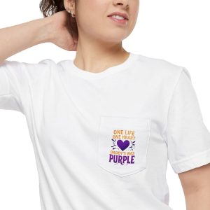 Purple Heart Pocket T-Shirt, Casual Unisex Tee, Gift for Friends, Love for Purple, Everyday Wear, Birthday Present, Fun Fashion