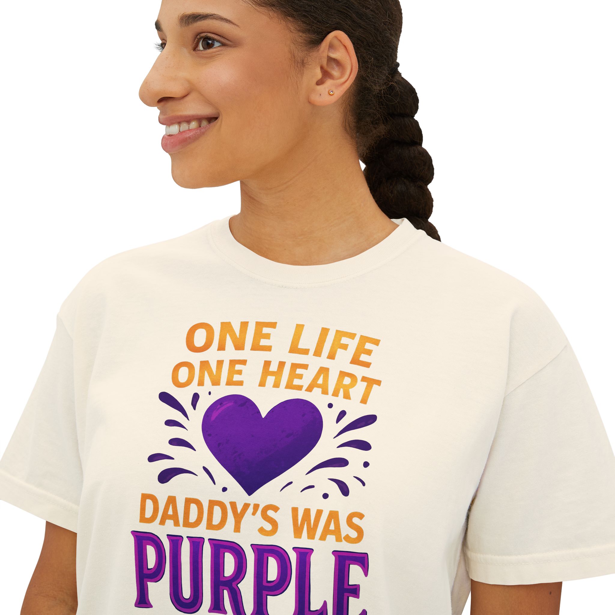 Heartfelt Purple Women's Boxy Tee, Casual Gift, Memorial Day, Soft Cotton T-Shirt, Summer Style, Loving Tribute